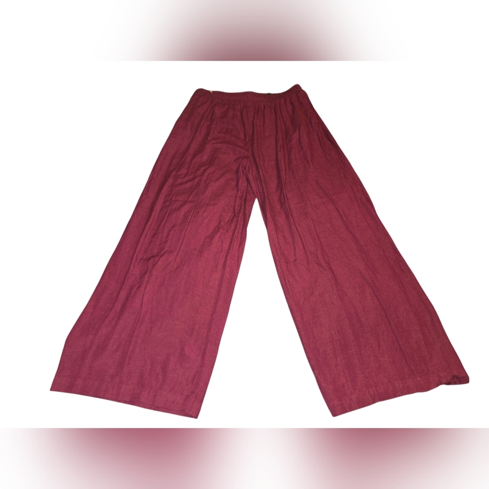 GoColors Maroon Flowy Wide-Leg Cropped Drawstring Pants With Pockets Size XL